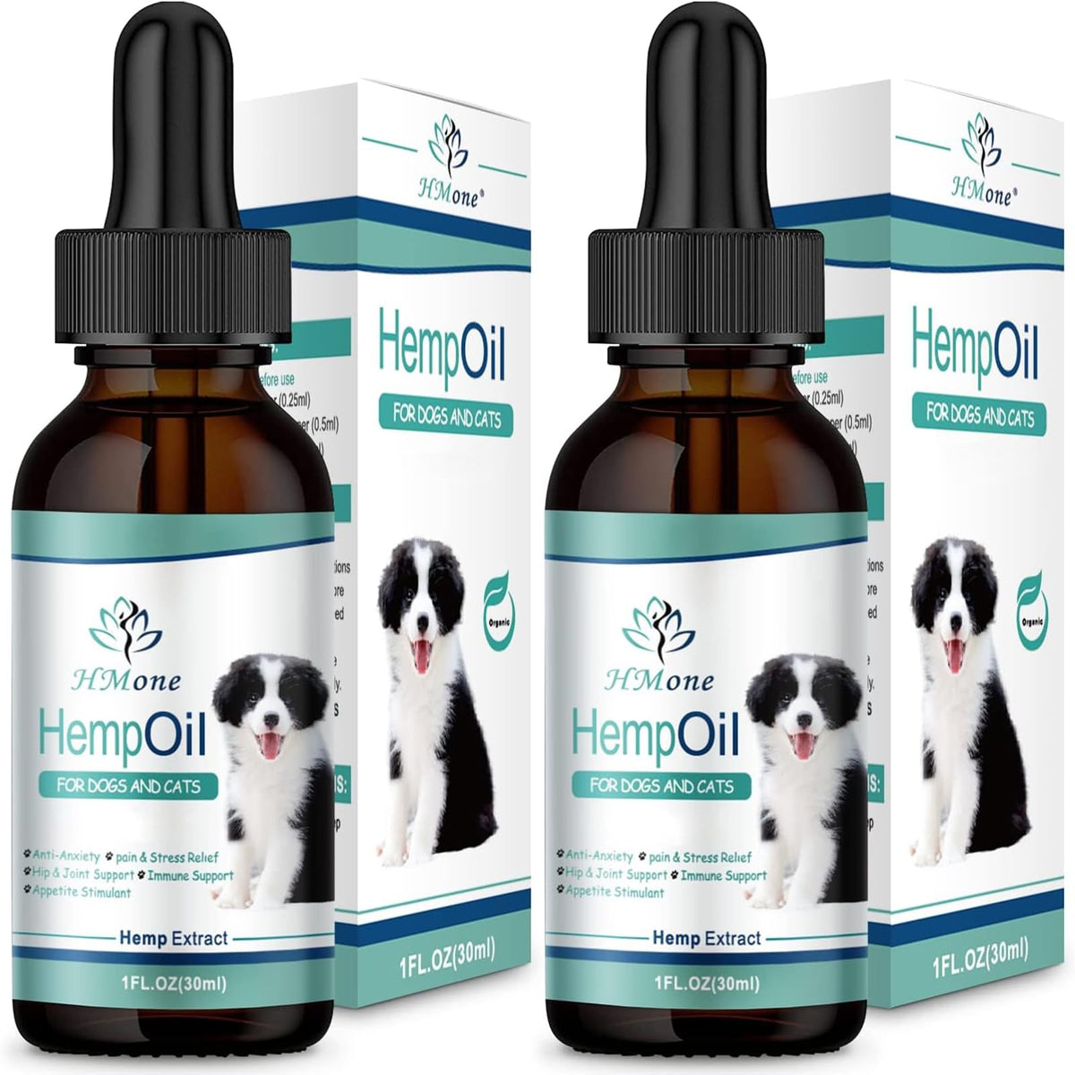 HMone aceite de cáñamo para mascotas en bote con gotero para dosificaciones sencillas.