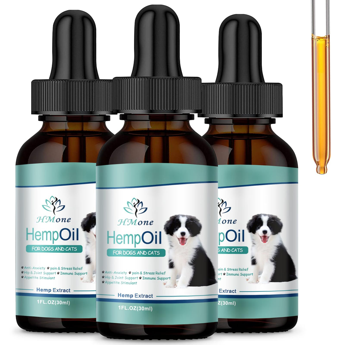 HMone Aceite Pet Max Potencia con gotero para perros y gatos, calma suave.