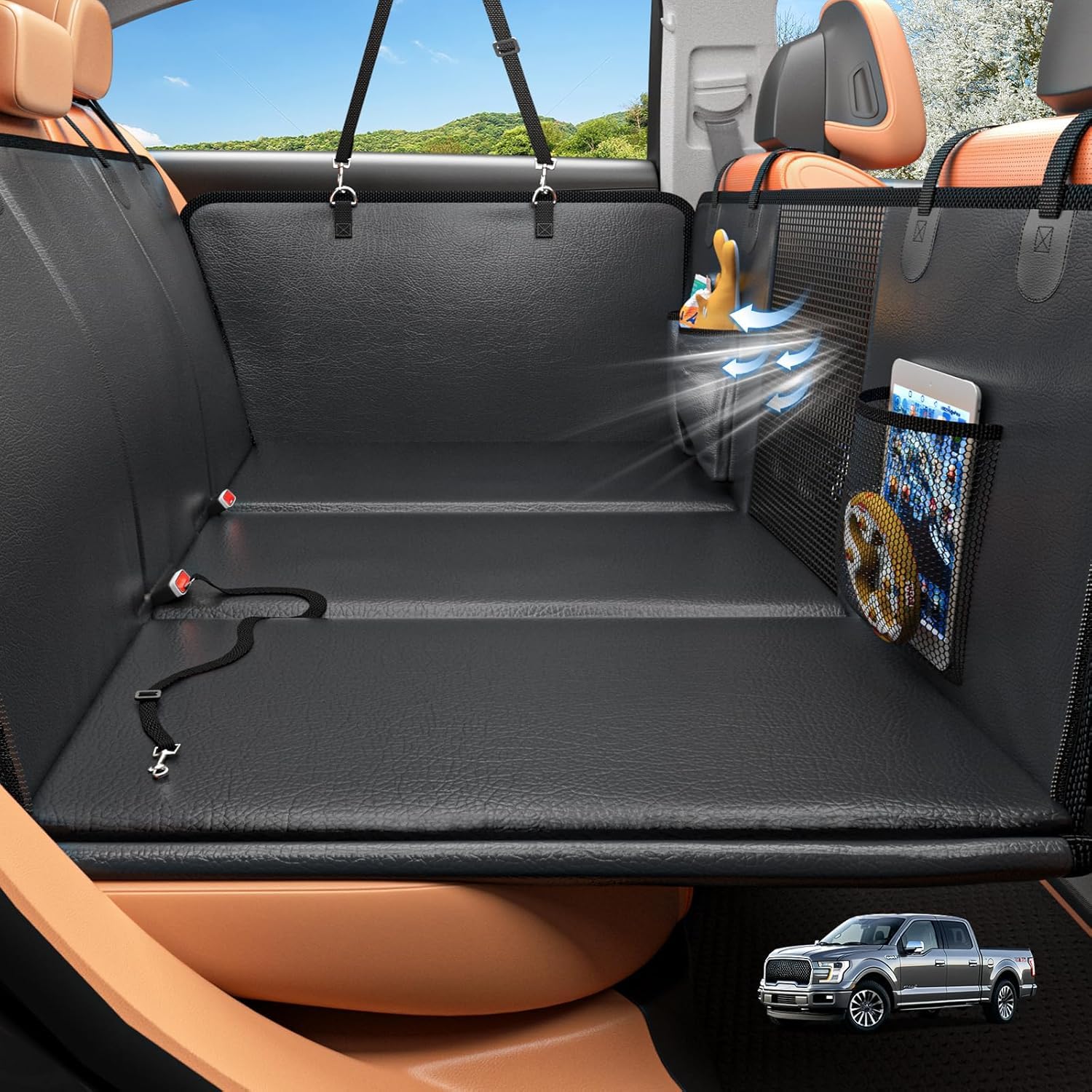 HOB4U extensor de asiento trasero para perro en camión, ofrece más espacio para moverse.