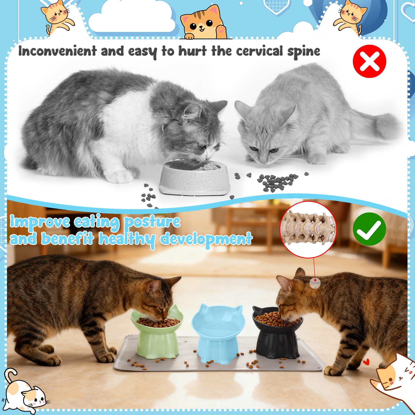 Hoemwarm conjunto tres cuencos para gatos en interior.