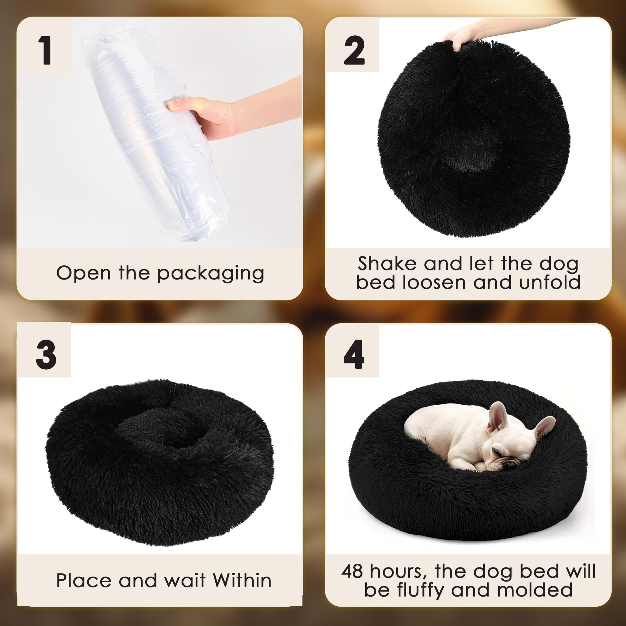 Cama Hoewina donut color negro, estilo elegante para interiores.