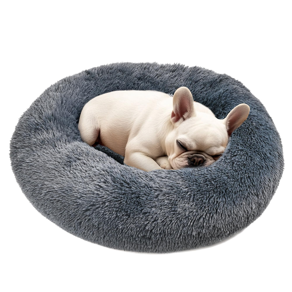 Hoewina Cama para perros pequeños en forma de rosquilla gris oscuro: descanso seguro.