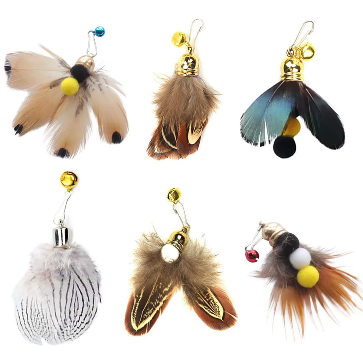 Recambios Hokoad para gato con insectos y plumas, 6 piezas, lista para juego activo.