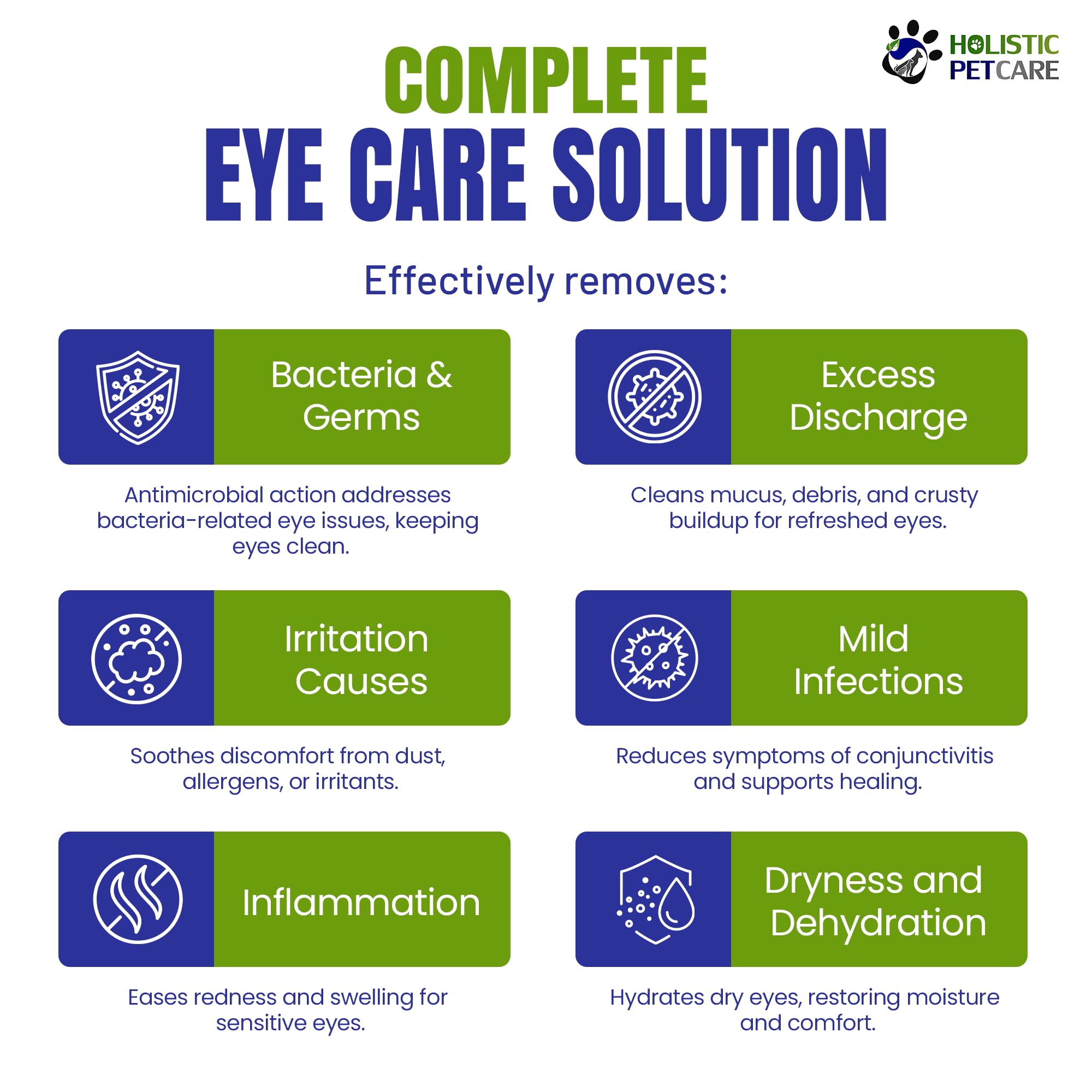Holistic Pet Care, uso seguro para niños y mascotas, solución ocular suave.