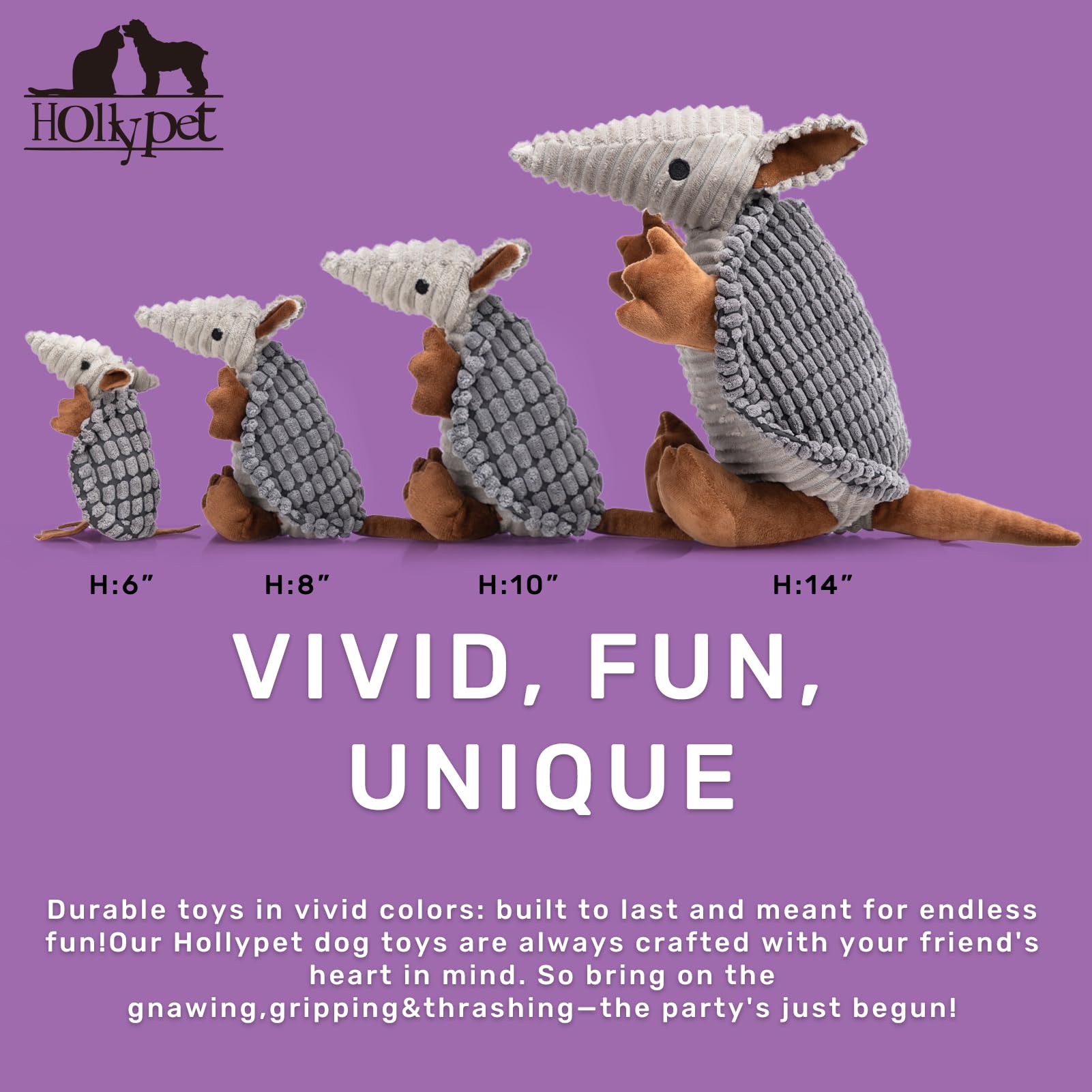 Armadillo Hollypet con diseño llamativo para atraer curiosidad canina.