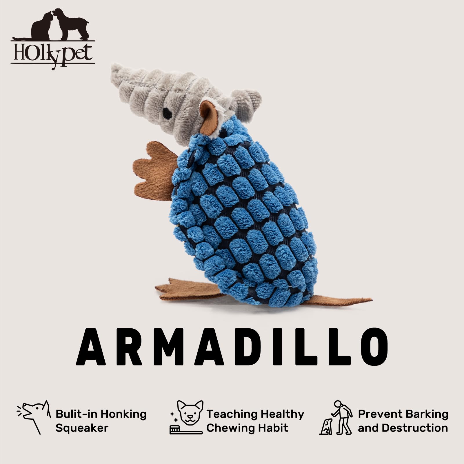 Diseño atractivo del armadillo Hollypet para perros, estimula el juego.