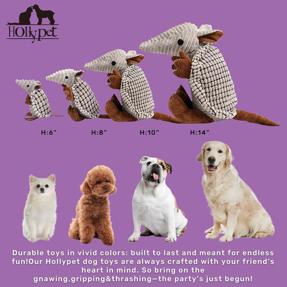 Hollypet Armadillo juguete perro gris, duradero para mordidas diarias.