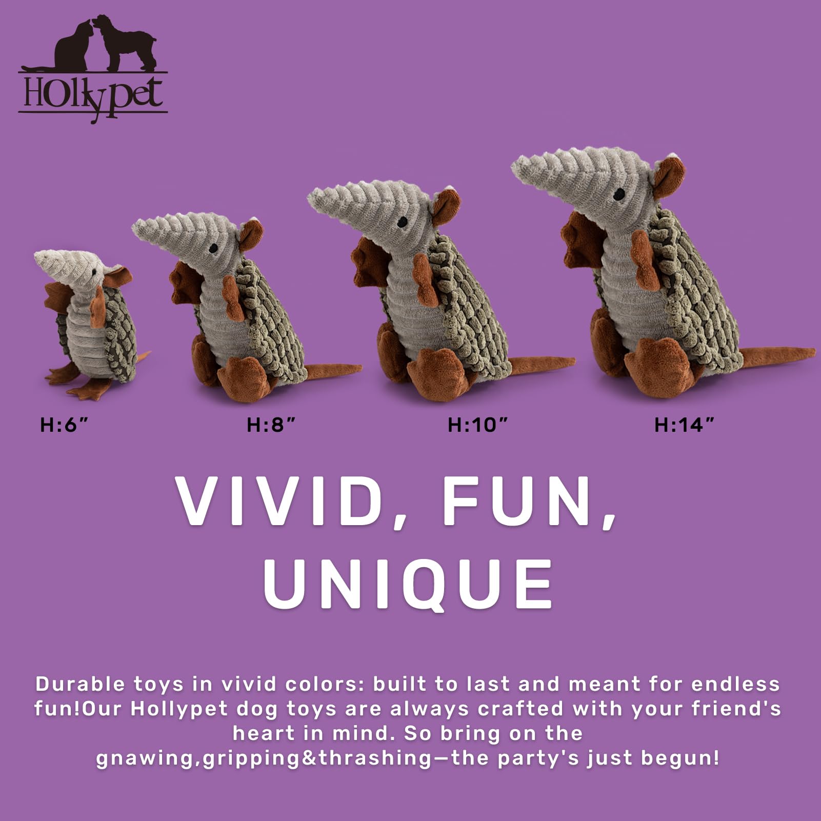 Hollypet Armadillo peluche diseño llamativo que estimula la curiosidad del perro.