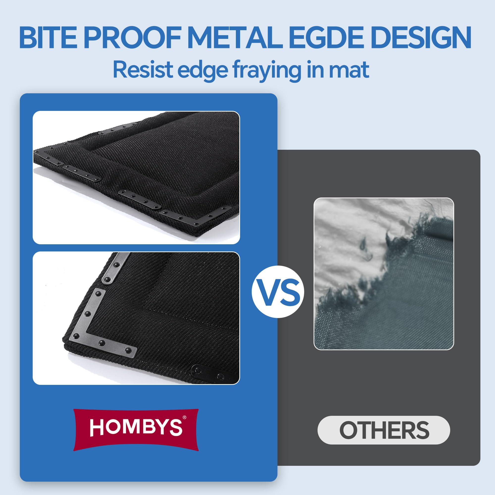 Cama HOMBYS con bordes reforzados y remaches para mayor durabilidad.