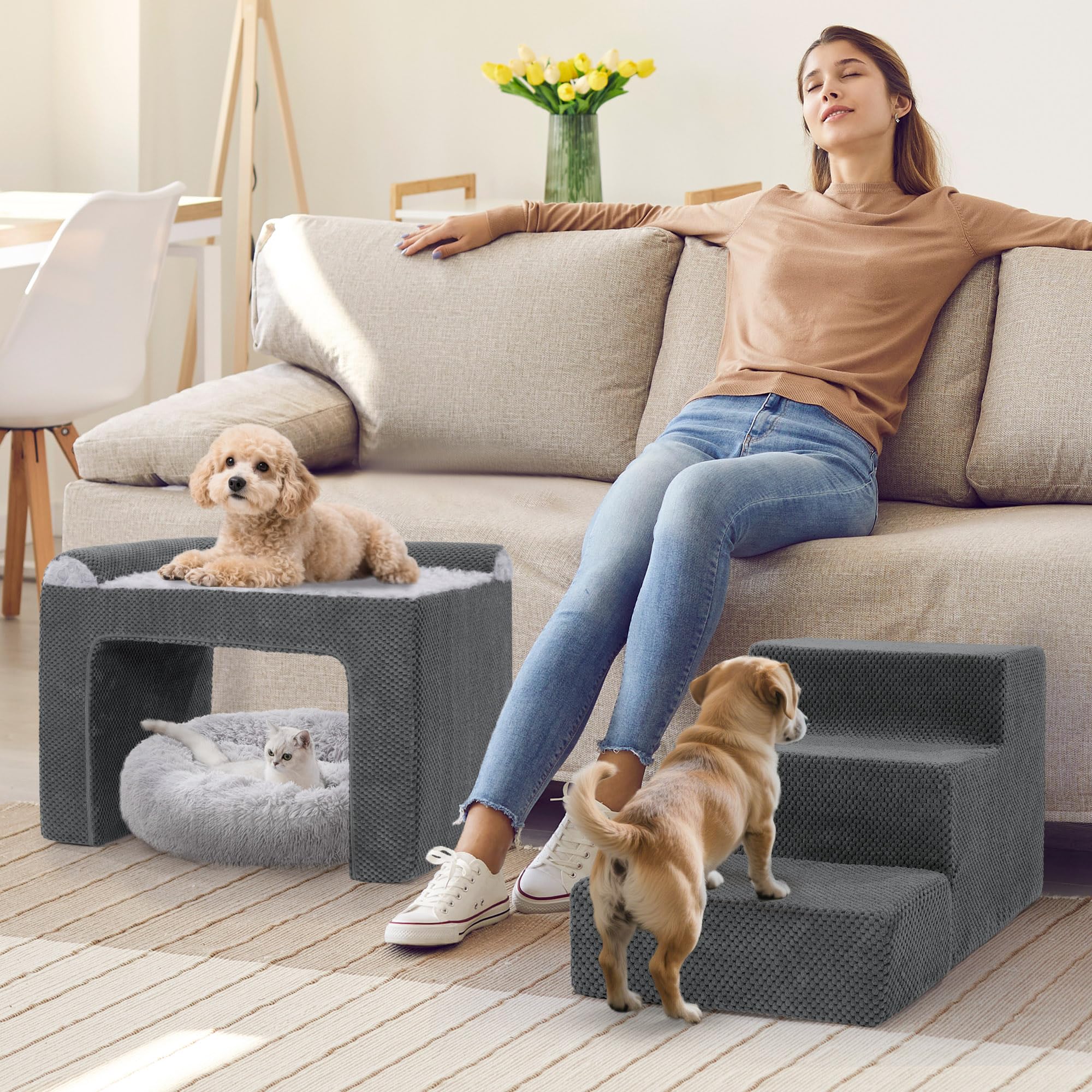 HOMBYS dos-en-uno para percha y cama: visualización o descanso independiente.