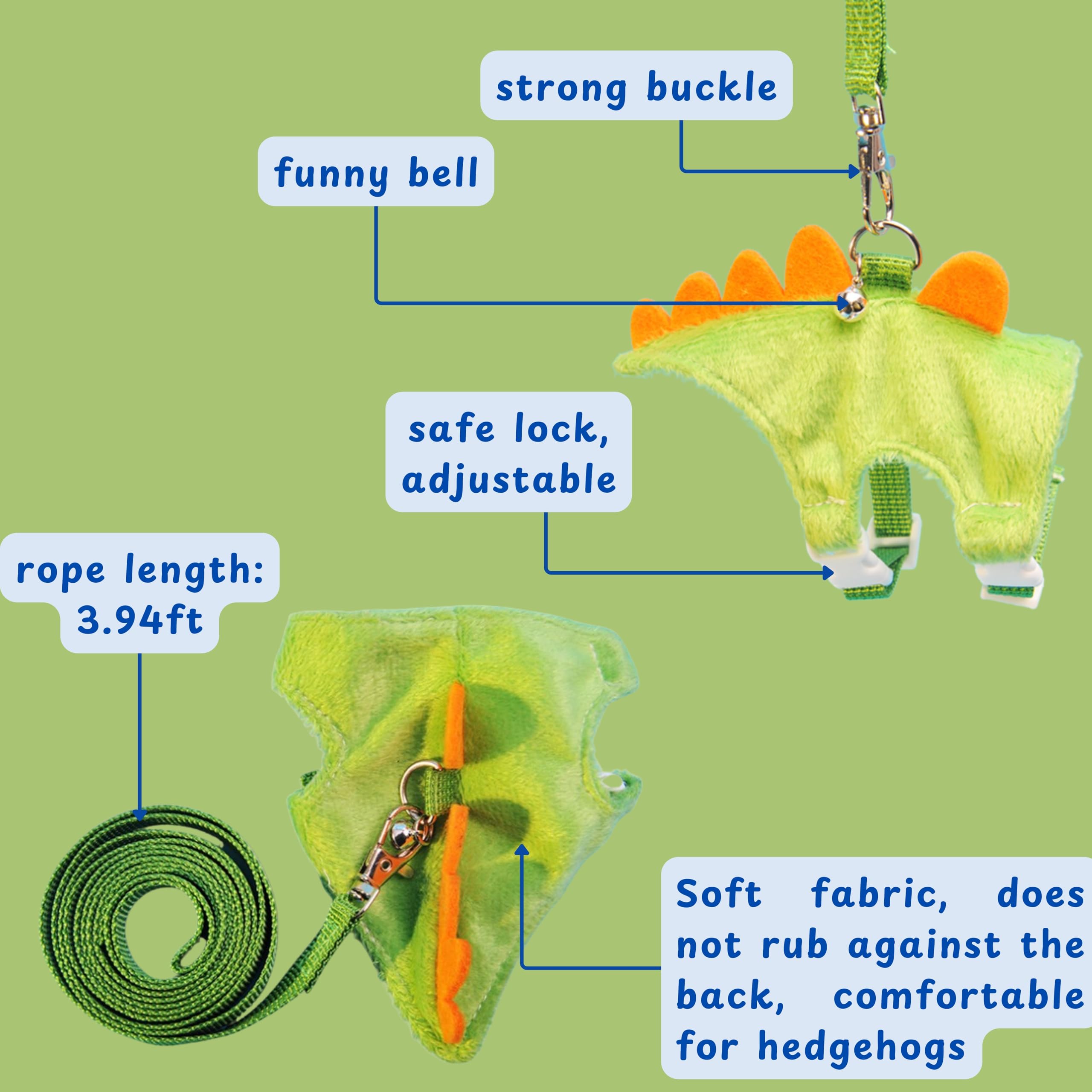 Homedy Crafts correa dinosaurio para erizo verde, segura y cómoda
