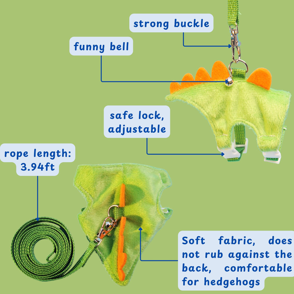 Homedy Crafts correa dinosaurio para erizo verde, segura y cómoda