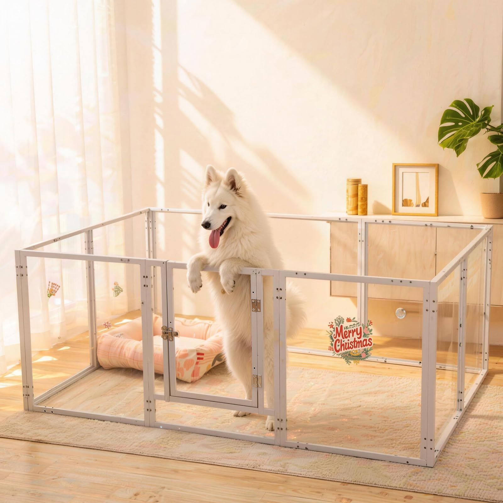 Homelio corral acrílico transparente con puerta para supervisión y seguridad de la mascota.