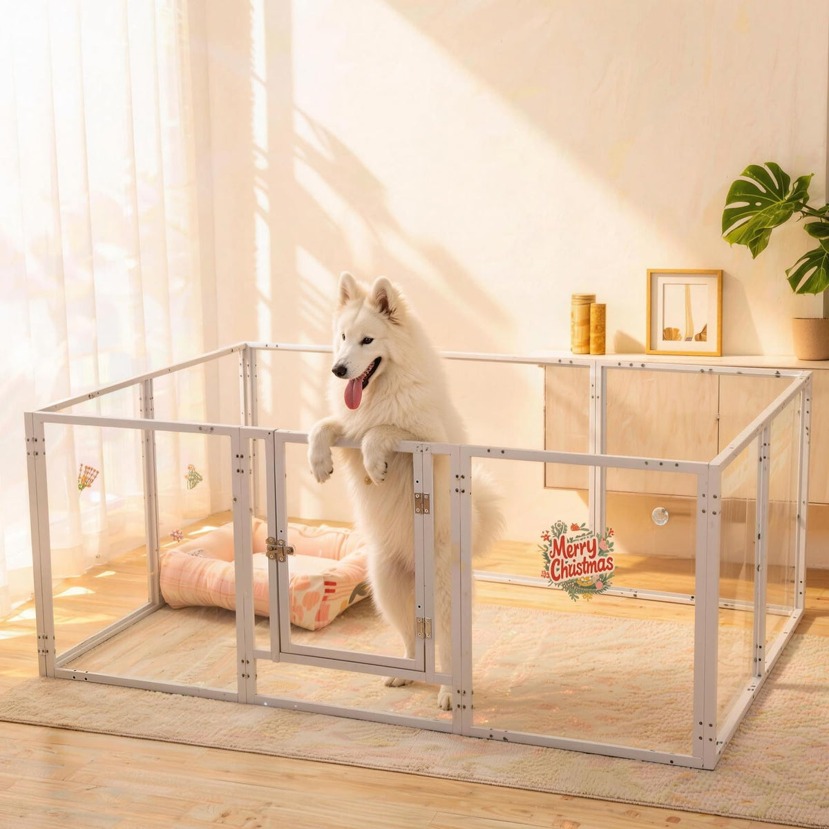 Homelio corral acrílico transparente con puerta para supervisión y seguridad de la mascota.