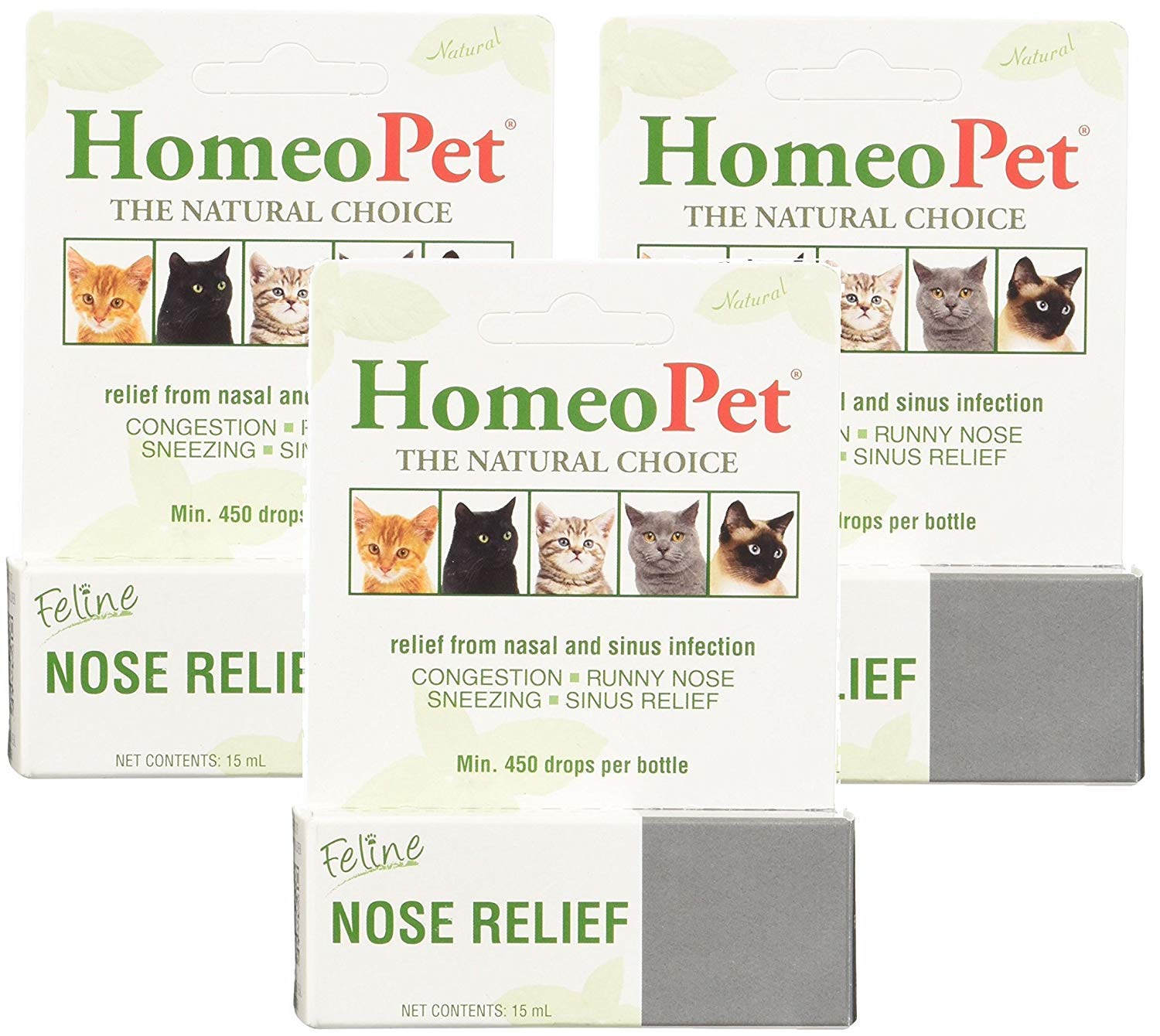 HomeoPet Nariz Gato - Alivio suave en tres frascos de 15 ml para uso diario.
