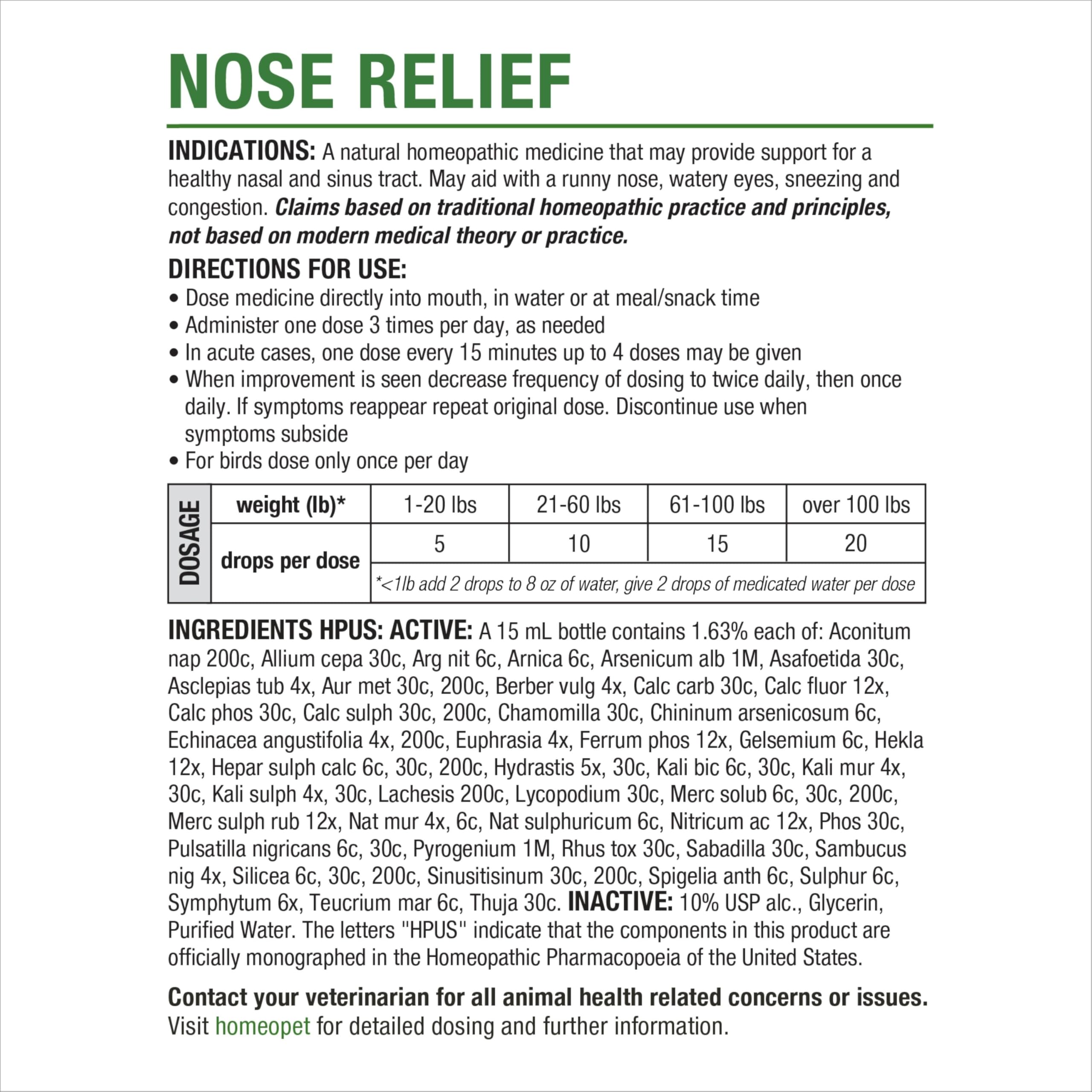 Mascotas pequeñas como aves y roedores pueden usar HomeoPet Nose Relief