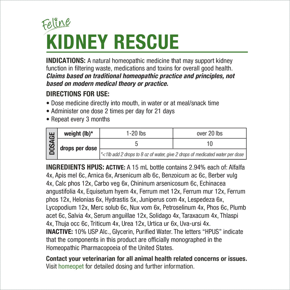 HomeoPet Rescate Renal Felino, presentación de 15 ml para gatos