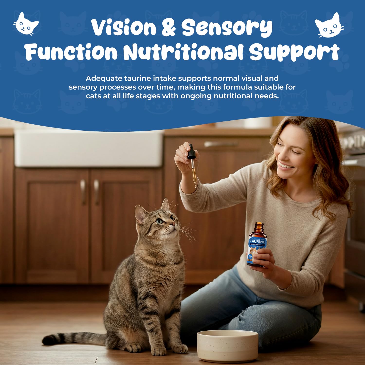 Homibabis Taurina líquida ayuda a la visión y al sentido sensorial de gatos.