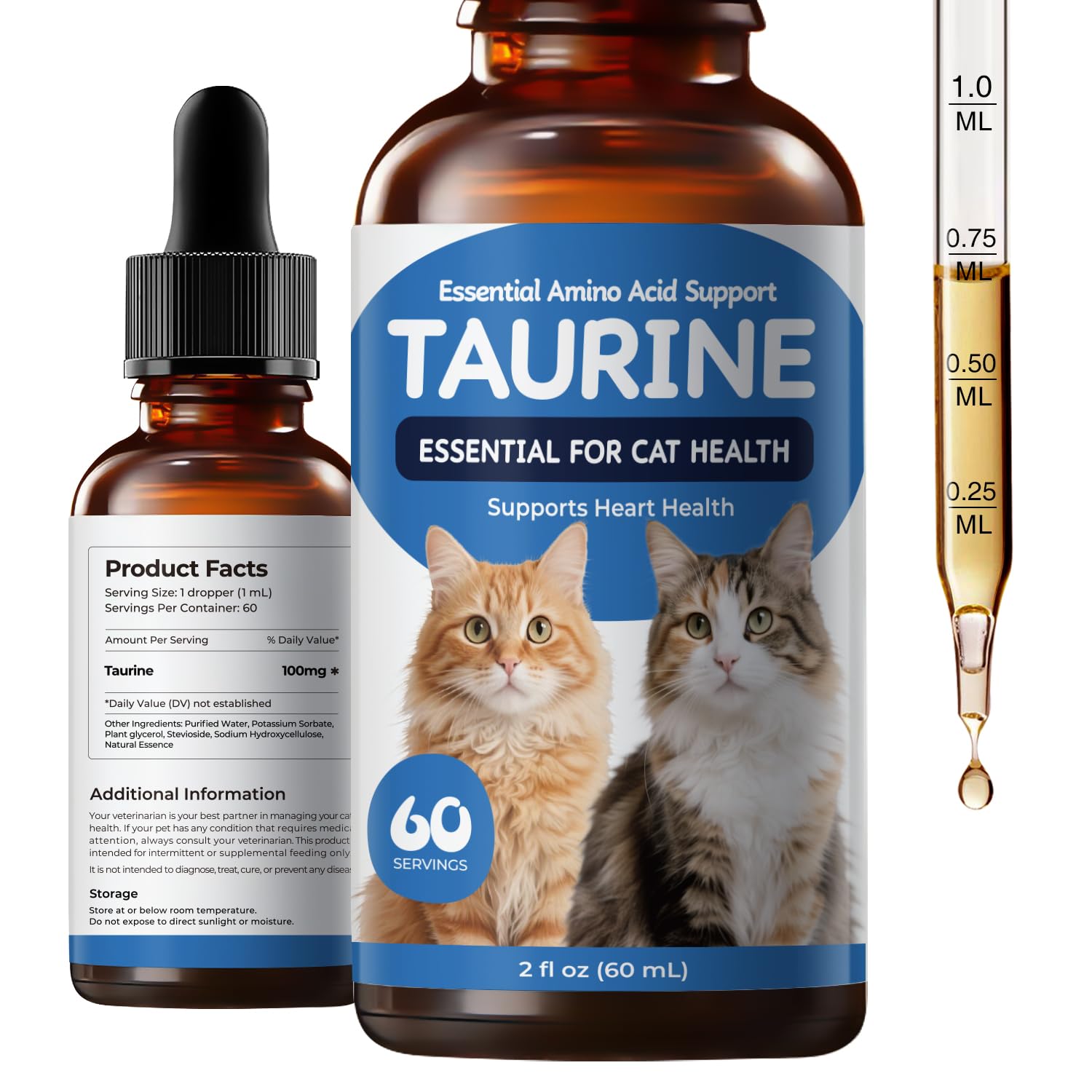 Homibabis Taurina líquida para gatos en botella, apoyo diario para la nutrición felina.