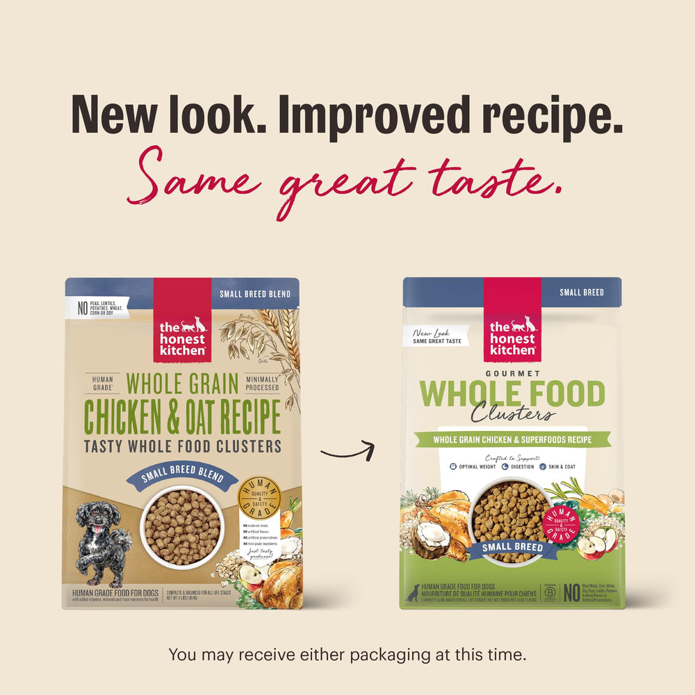 The Honest Kitchen Clusters grano integral para nutrición equilibrada.