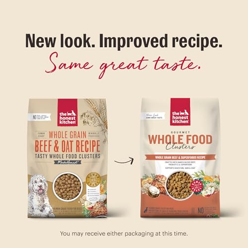 Clústers de hígado con res y avena de The Honest Kitchen, ideal para una comida balanceada.