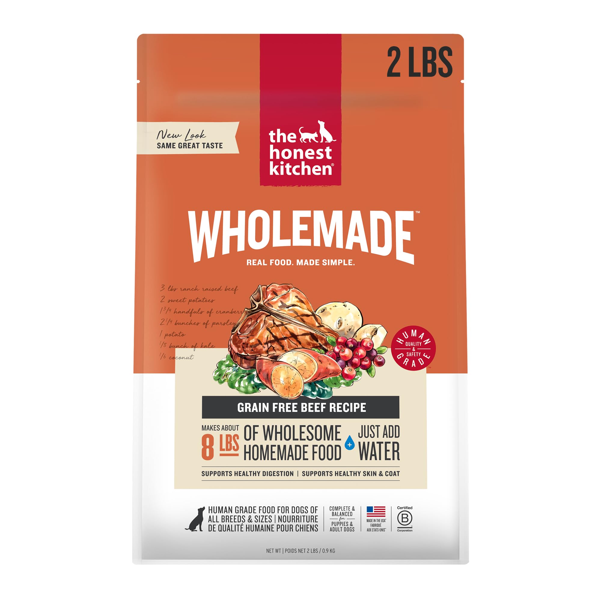 The Honest Kitchen Wholemade res deshidratado para perros en bolsa de 2 lb, práctico y fácil de usar