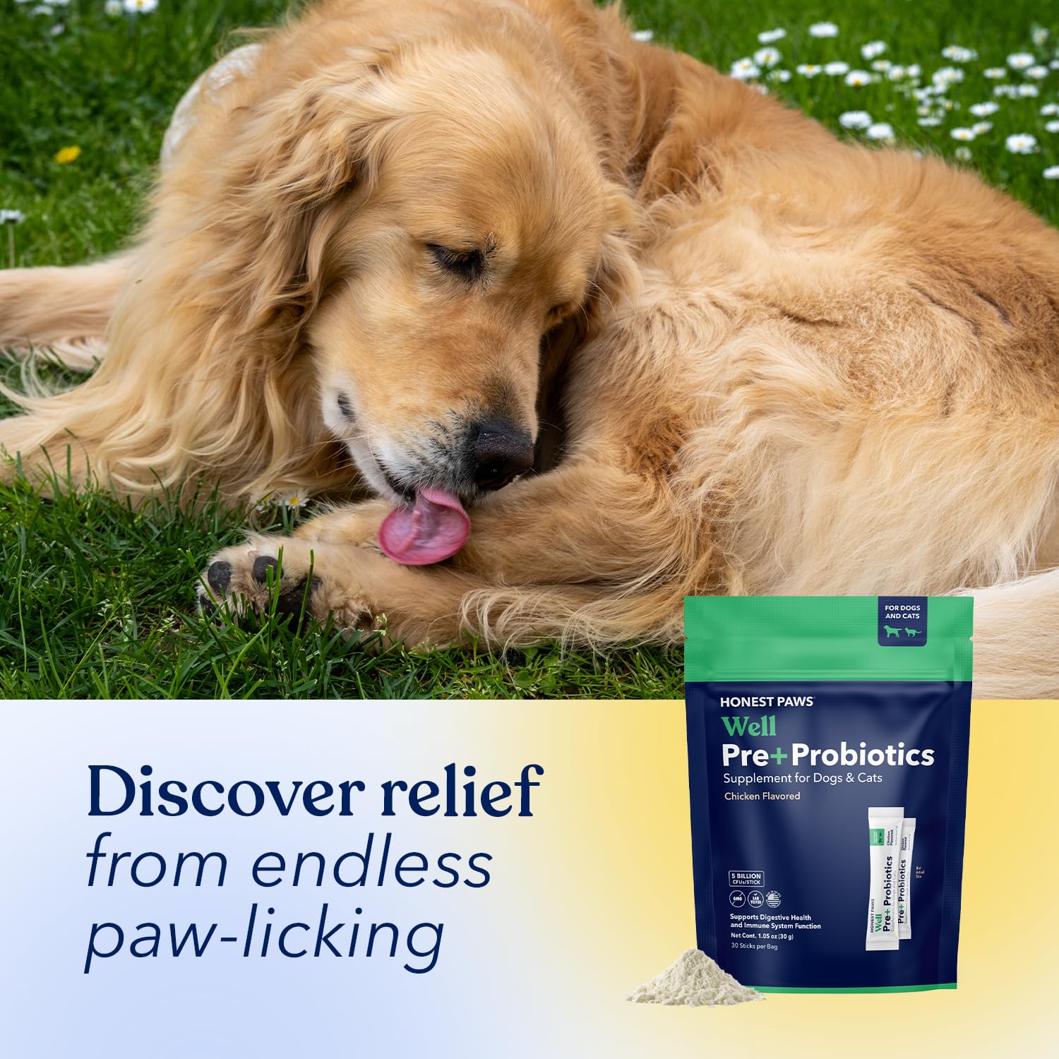 Honest Paws Probiotics, hecho en EEUU y certificado NASC.