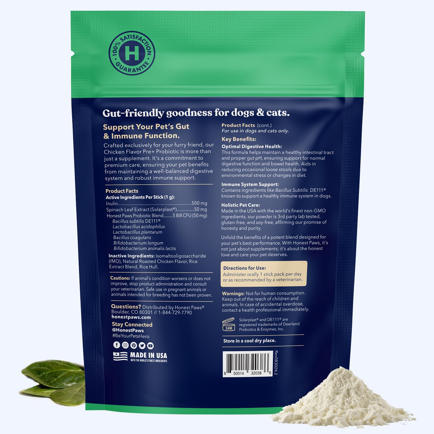Honest Paws Probiotics sin aditivos artificiales y rellenos innecesarios.