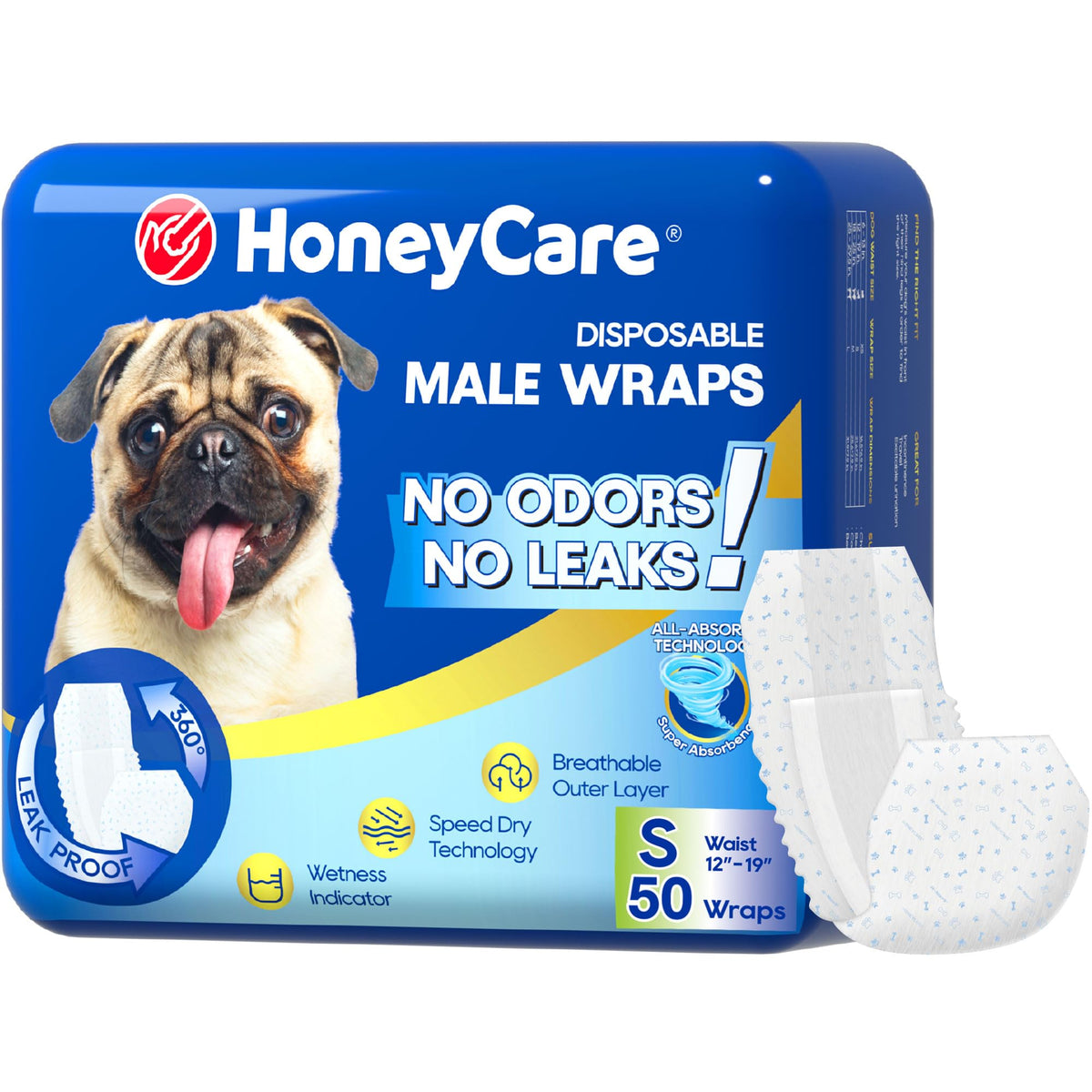 All-Absorb A26 Wrap de Honey Care para perro macho pequeño, protección cómoda.