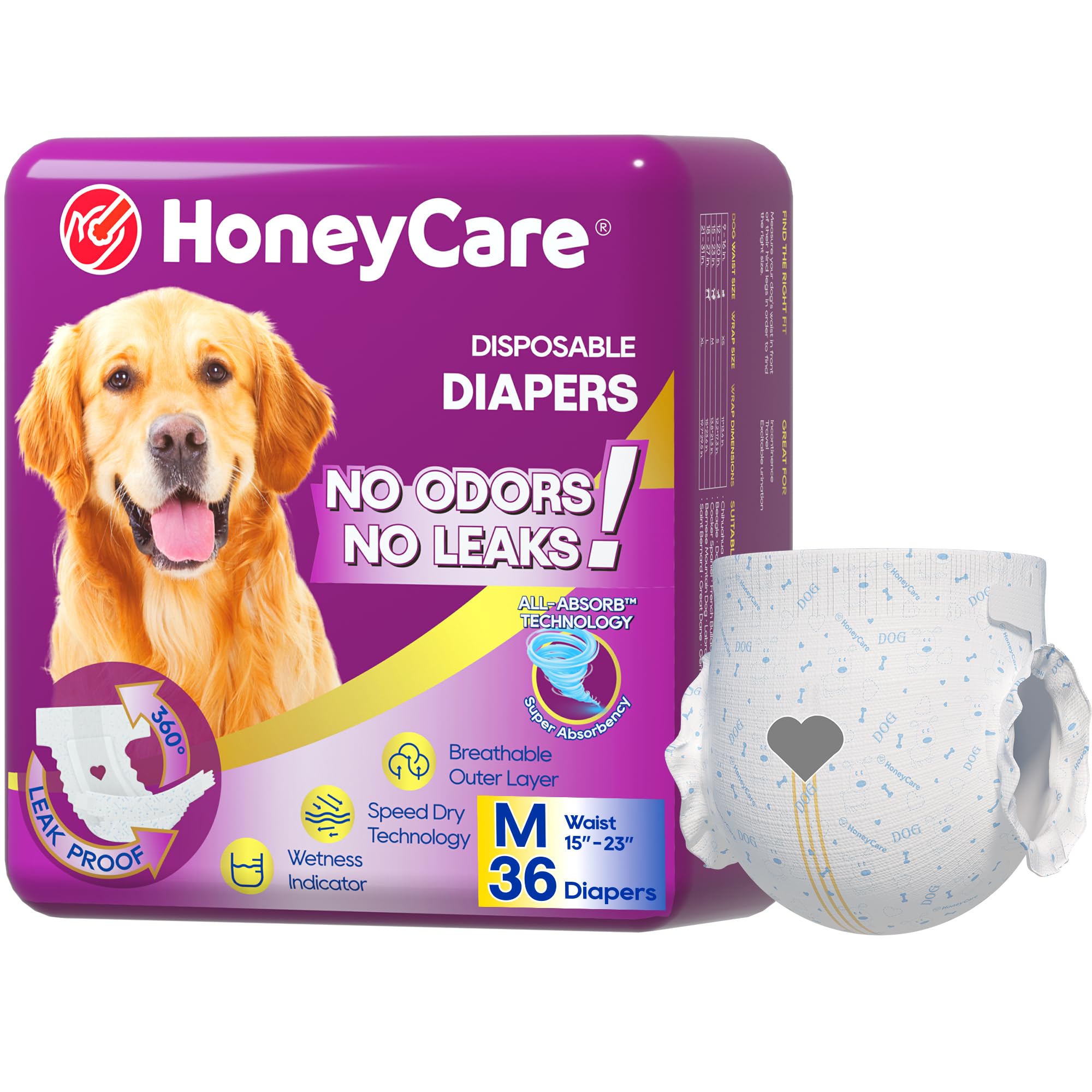 Pañales Honey Care para perros con absorción total y capa exterior transpirable para mayor comodidad.