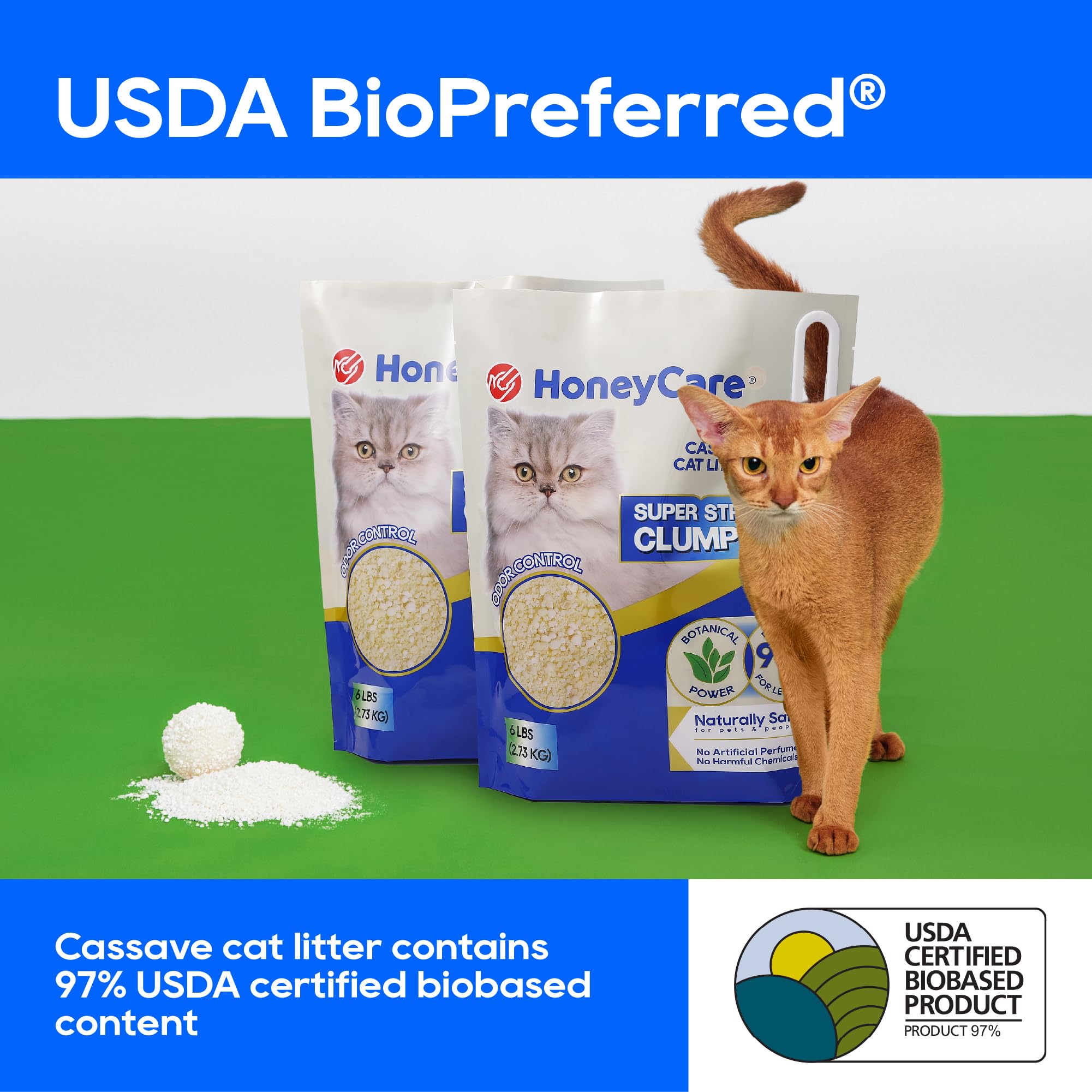 Honey Care Cassava Gatos: control de olores duradero con fórmula natural.