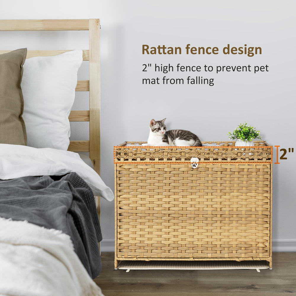 Honiakaka casa-gato-rattan-tejida, espacio amplio para jugar y descansar.