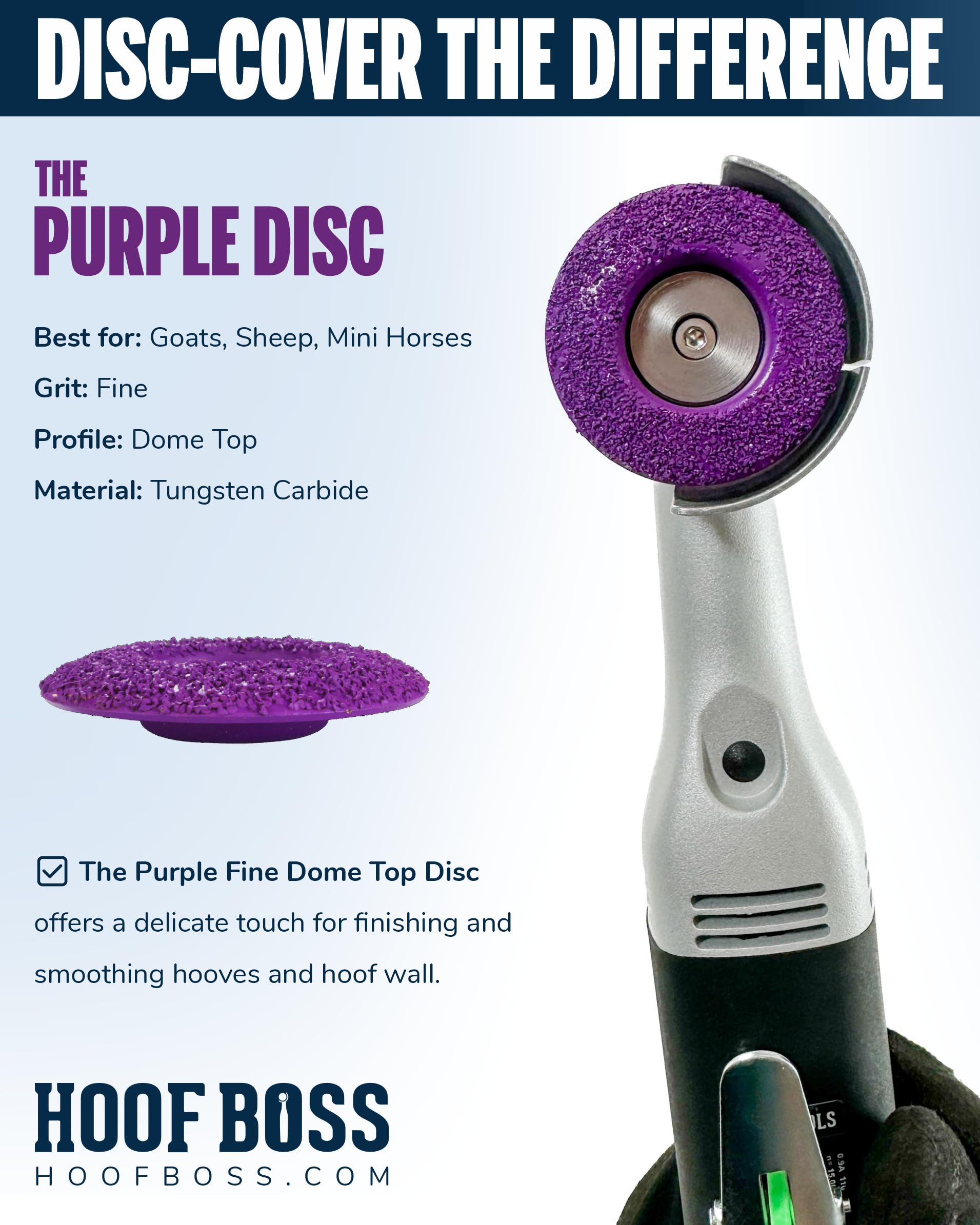 Hoof Boss disco grano fino tungsteno para terminar la pezuña sin calor.