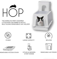 HOP caja de arena para conejos con sistema anti-derrame para menos desorden.