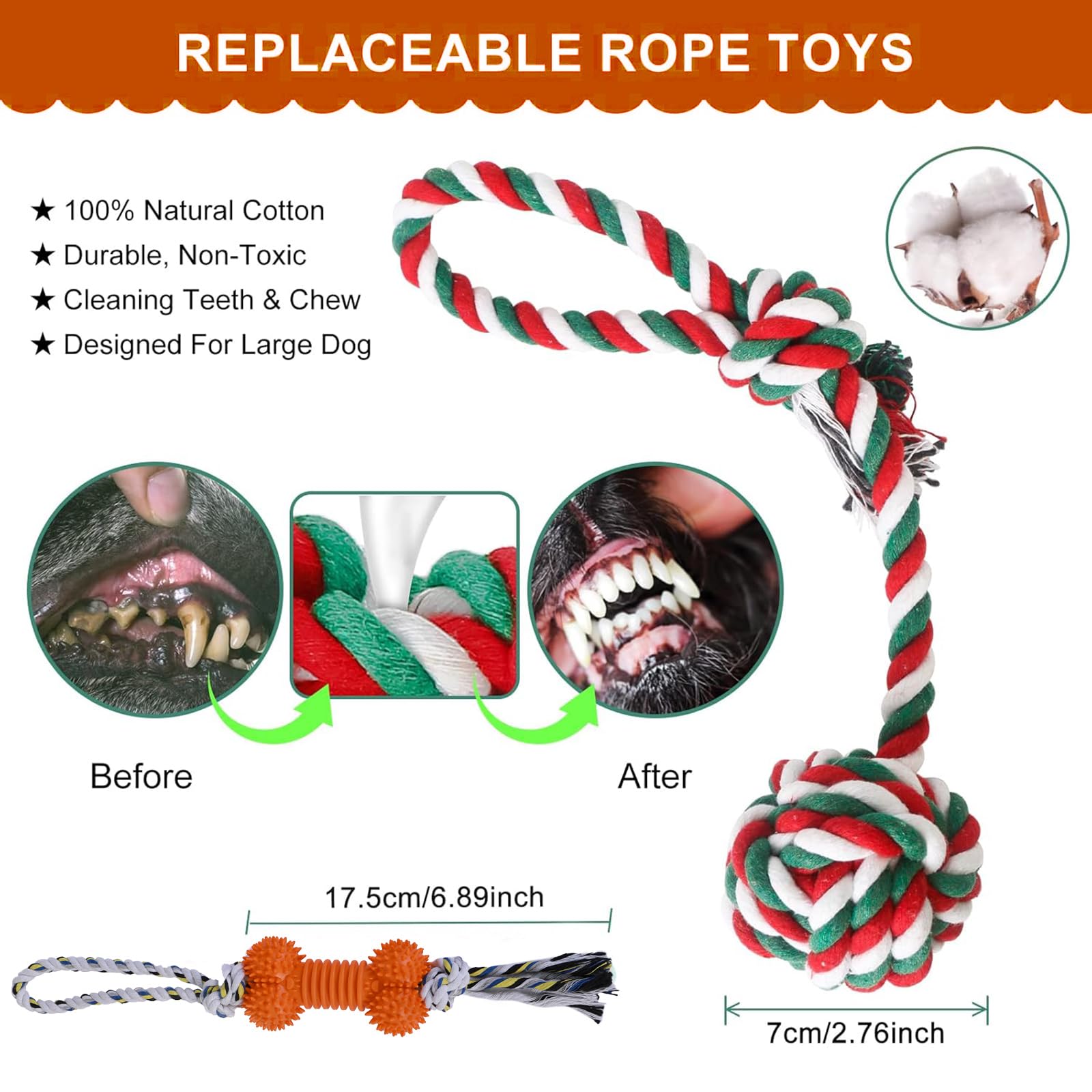 HOPET Juguete resistente soporta mordidas fuertes para perros grandes.