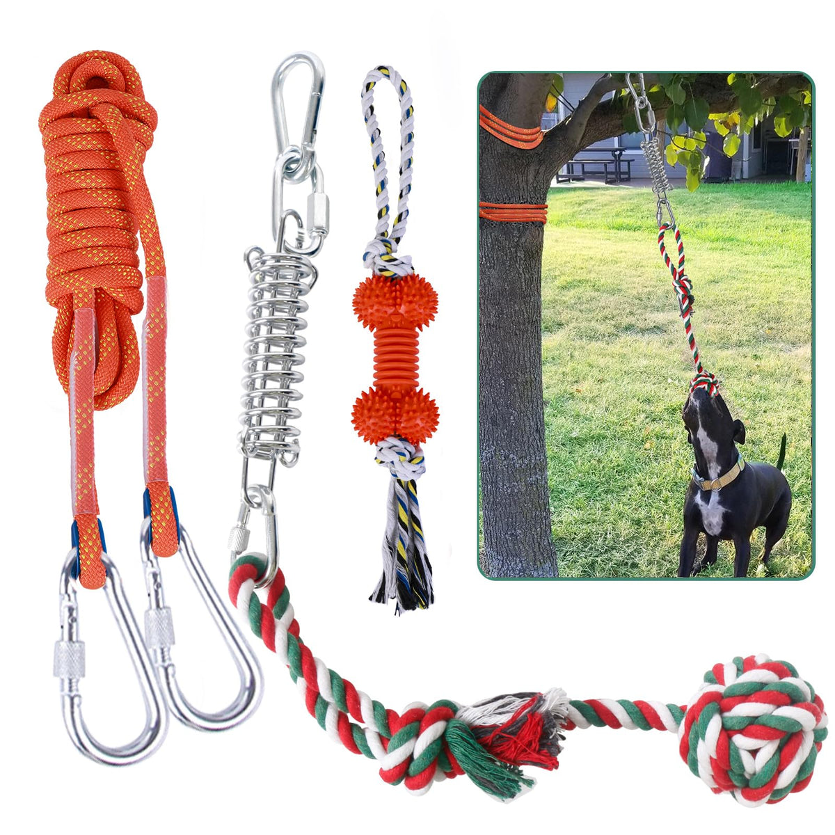 HOPET Juguete de cuerda para perros al aire libre con sistema elástico.