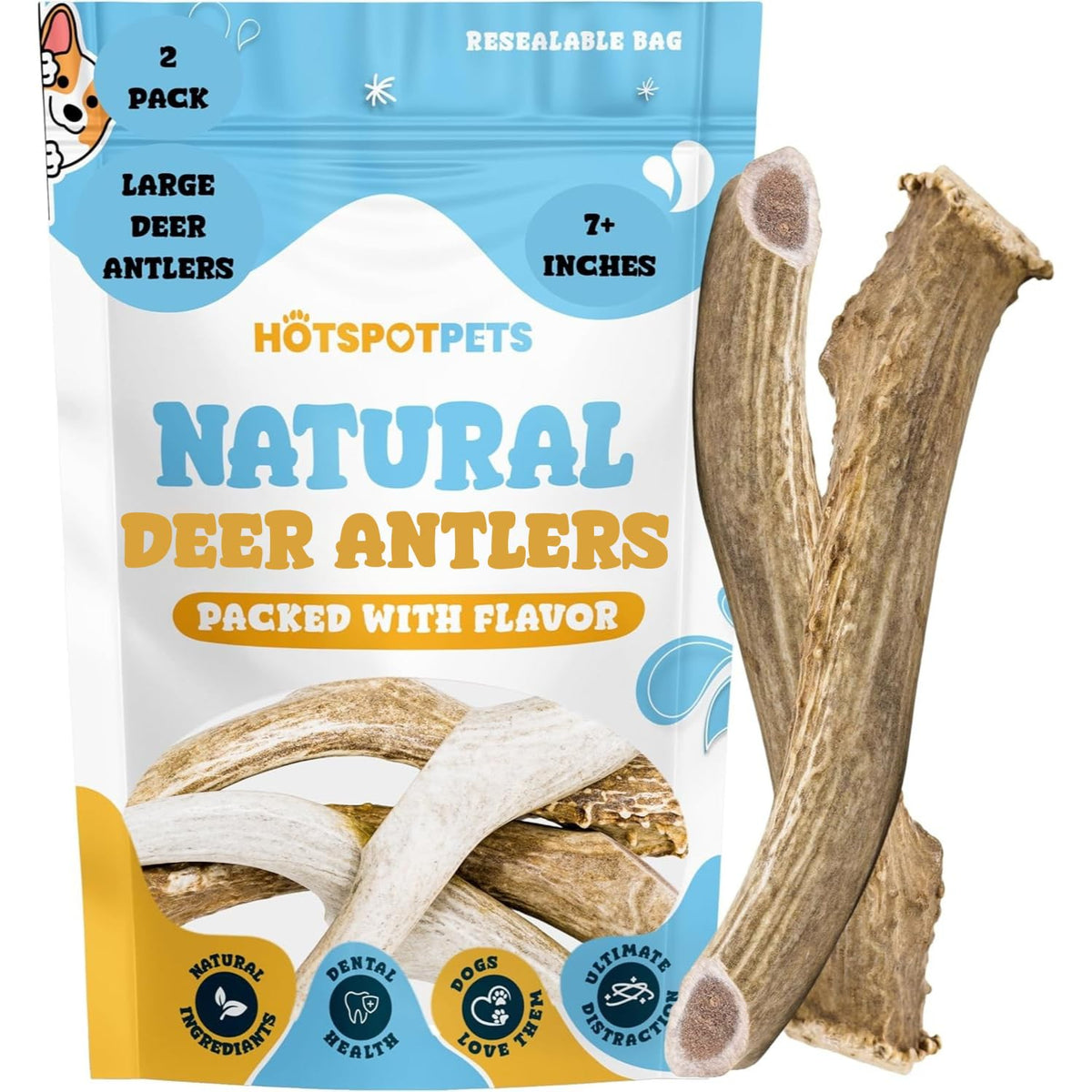 Hotspot Pets astas de ciervo para perros de 7 pulgadas, pack 2, masticación duradera