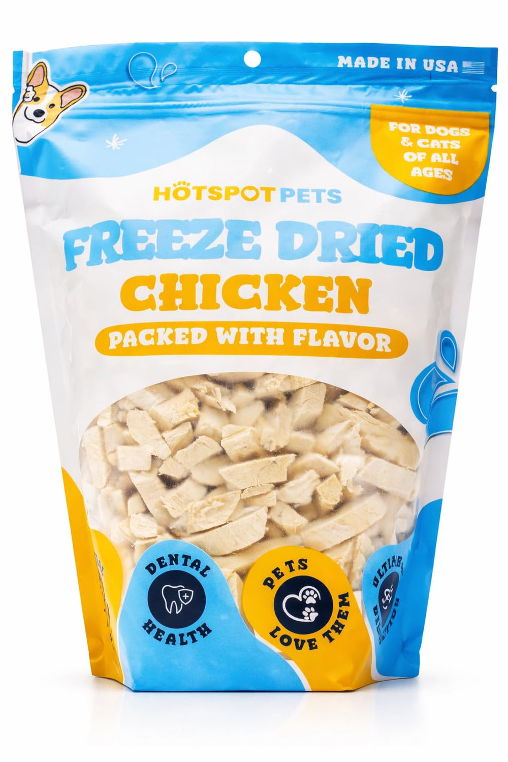 Hotspot Pets entrenamiento con pollo deshidratado, trocitos para motivar.