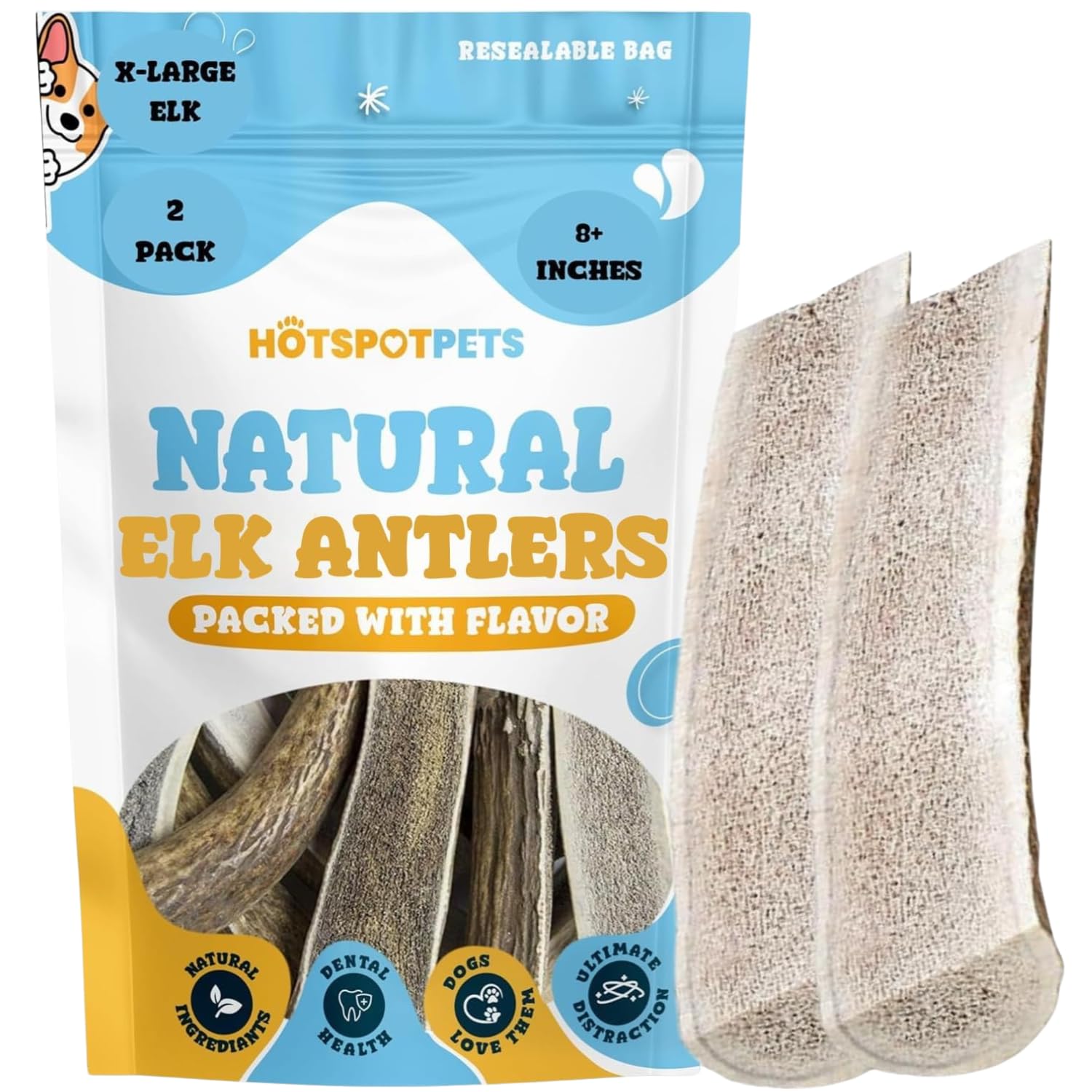 Hotspot Pets astas partidas para perros grandes, 8 pulgadas, dos piezas para masticar duradero
