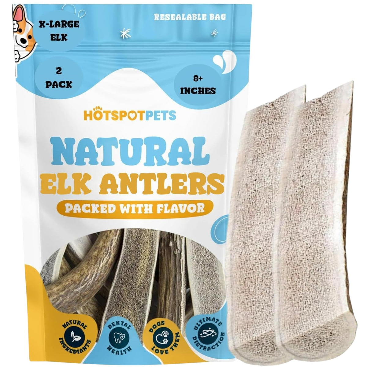 Hotspot Pets astas partidas para perros grandes, 8 pulgadas, dos piezas para masticar duradero