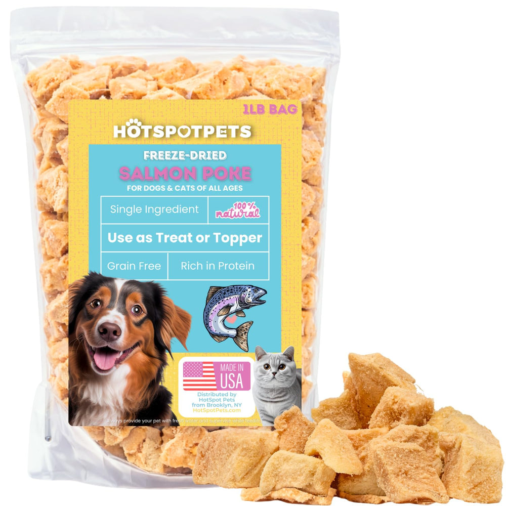 hotspot pets salmón liofilizado en bolsa 1 lb, snack natural para gatos y perros.
