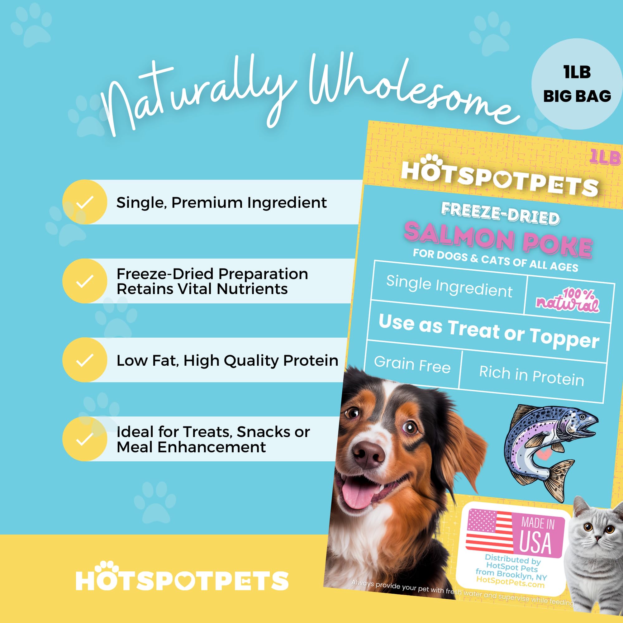 hotspot pets único ingrediente: salmón, ideal para dieta simplificada.
