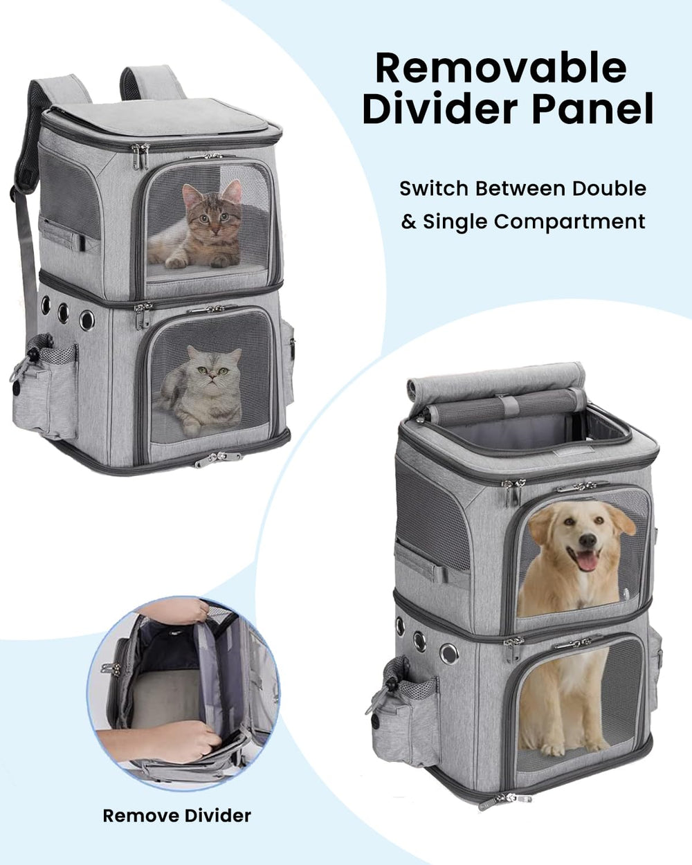 Mochila para mascotas HOVONO con ventilación amplia y ventana de malla para mejor flujo de aire.