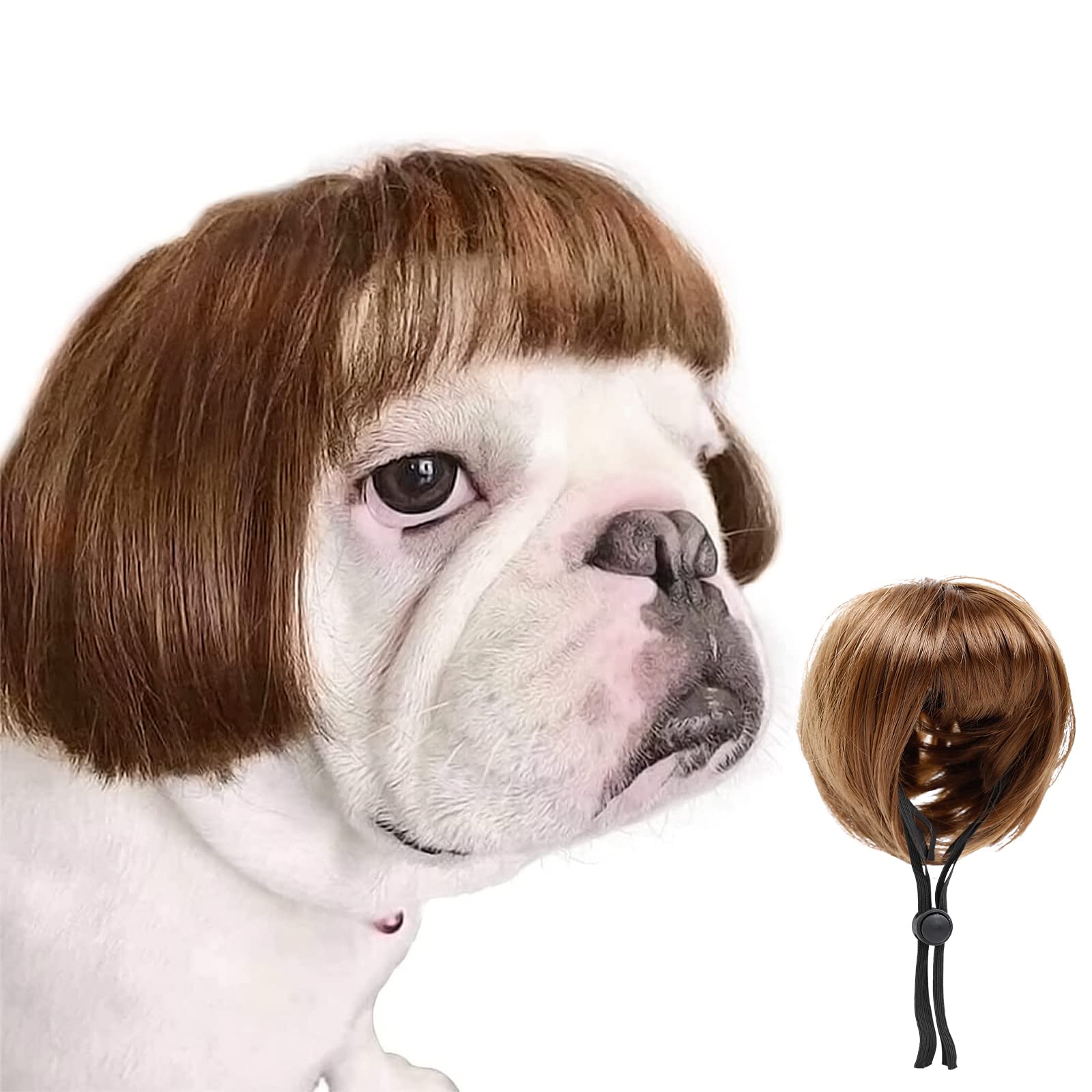 Peluca HOWWFALY para mascotas con trenzas rizadas, ideal para fiestas.