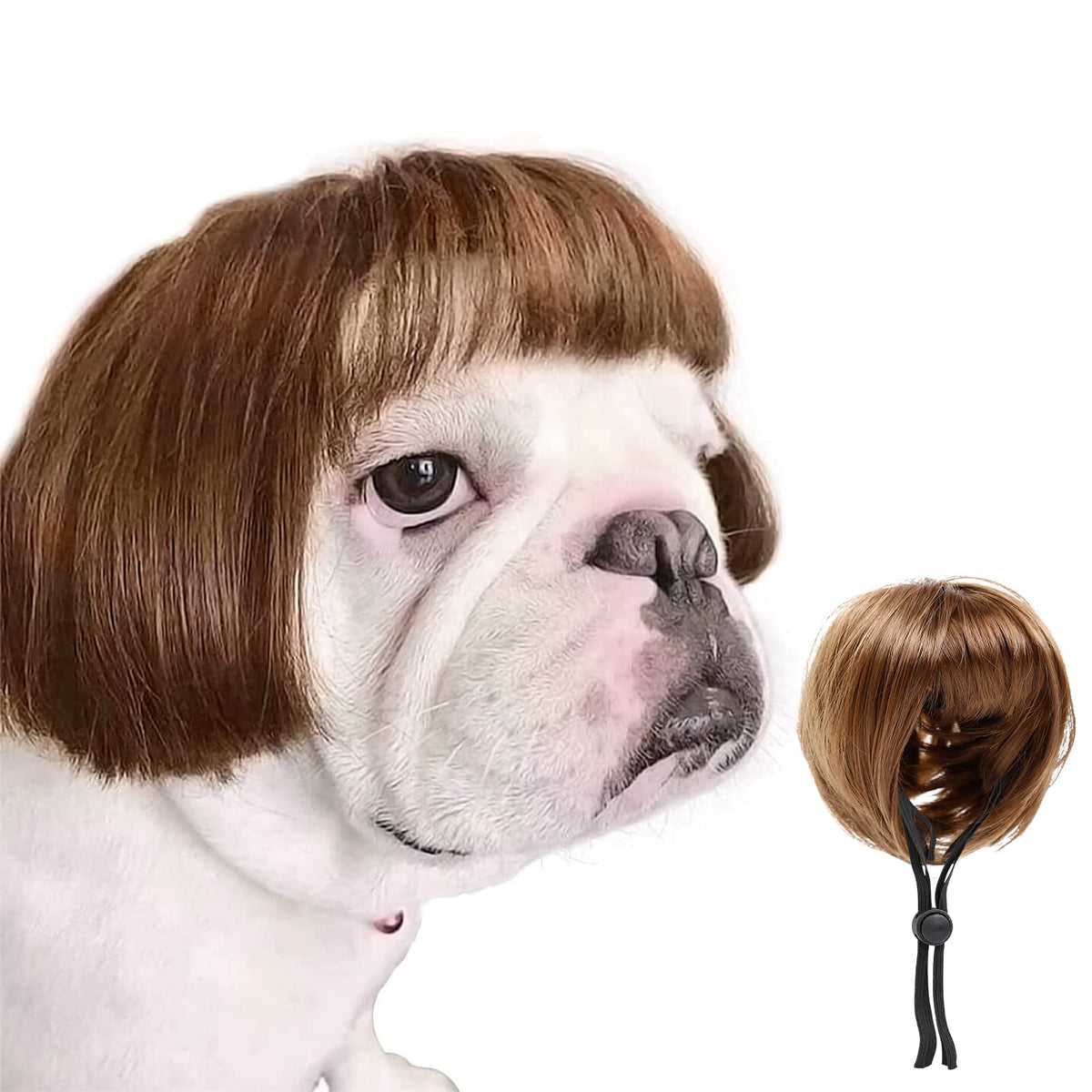 Peluca HOWWFALY para mascotas con trenzas rizadas, ideal para fiestas.