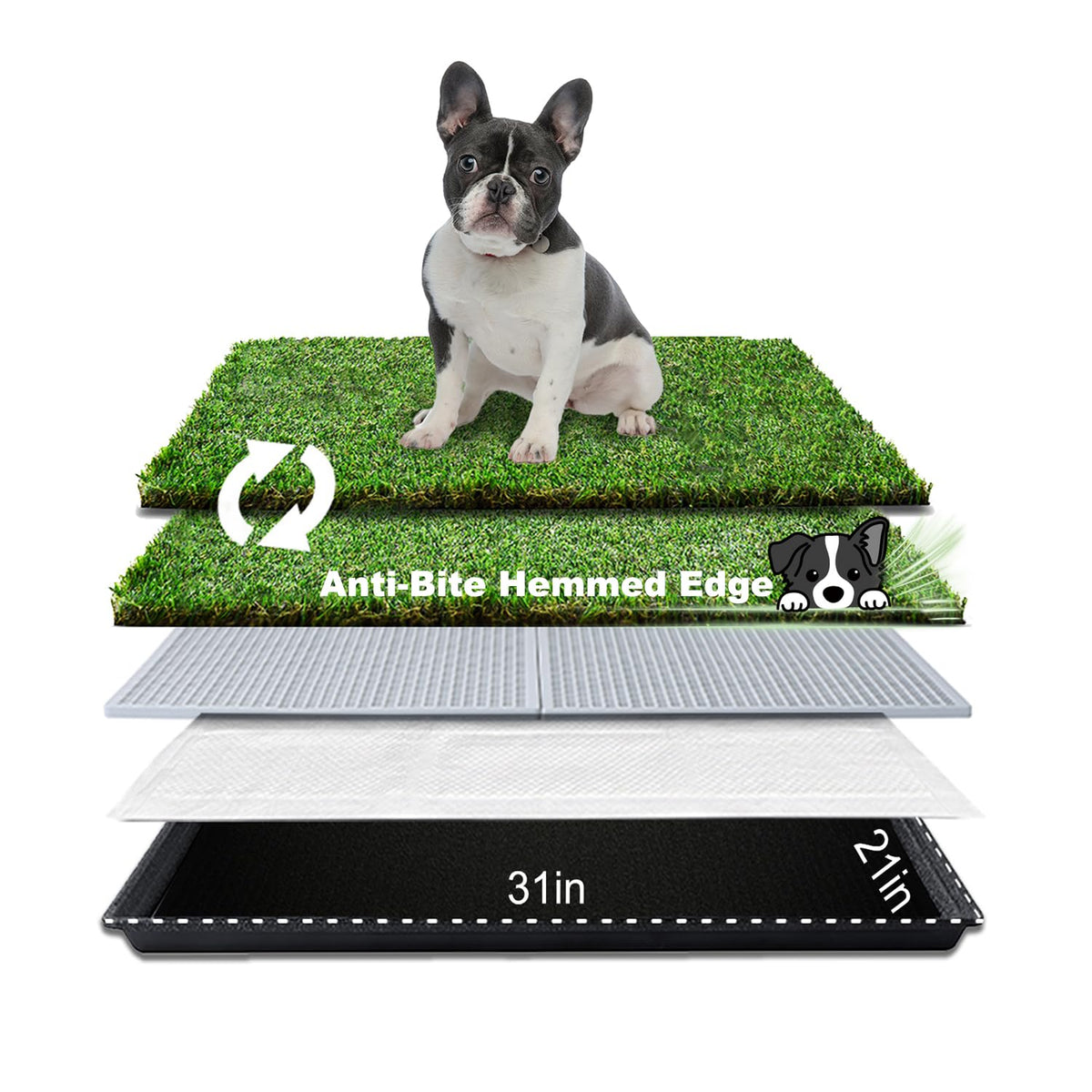 HQ4US 4LEGS: pasto artificial con borde cosido para limpieza rápida