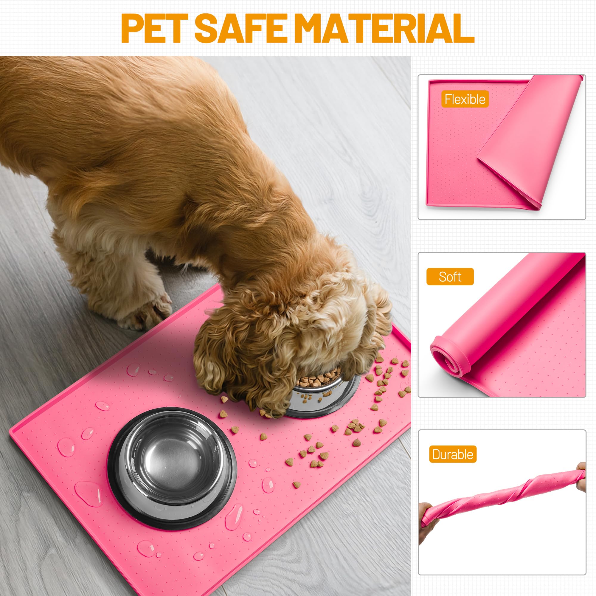 Hubulk antideslizante para perros rosa evita movimientos de cuencos.