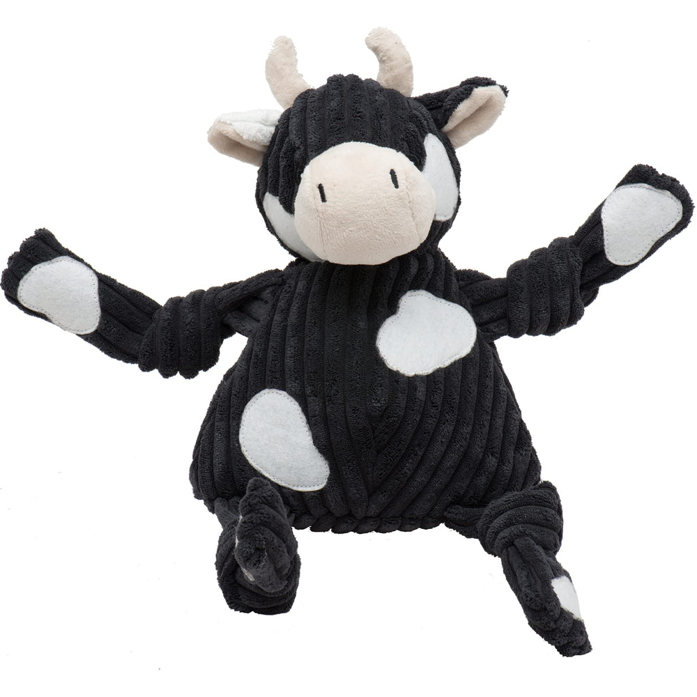 Juguete Angus Cow Knottie de HuggleHounds, frente: perfecto para juegos diarios