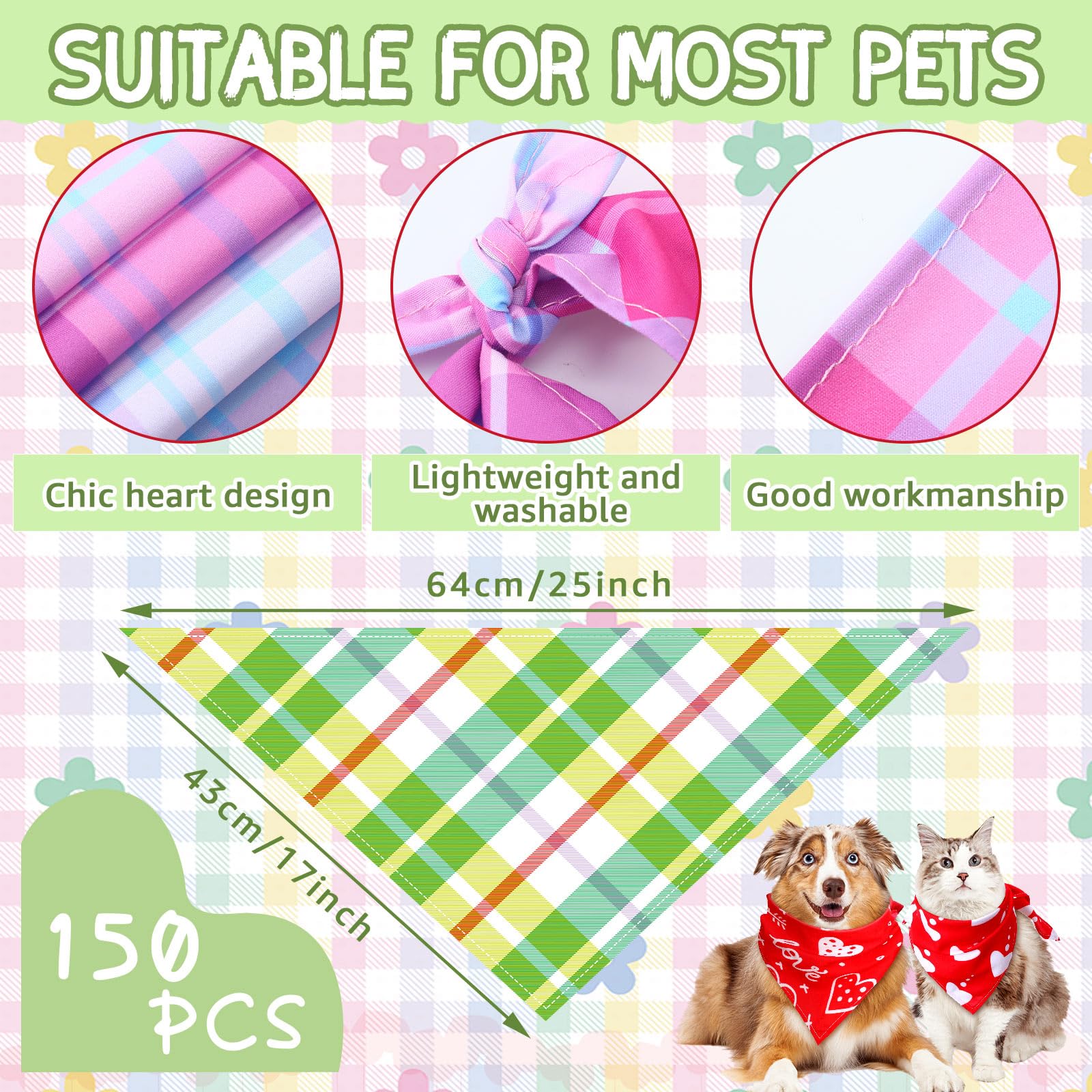 Bandanas Huhumy con diseño a cuadros para perros, ideal para fiestas y salidas.