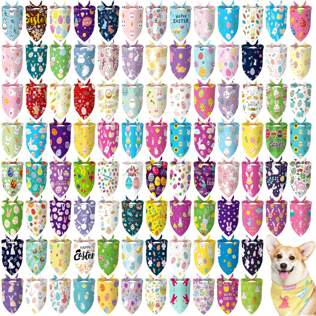 Bandanas de Pascua Huhumy para perros, 150 piezas, ideal para fiestas y paseos.